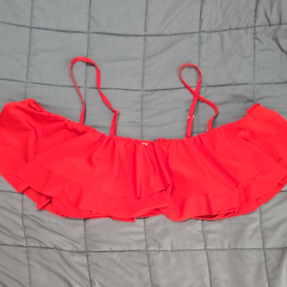 Red Ruffled Bikini Top